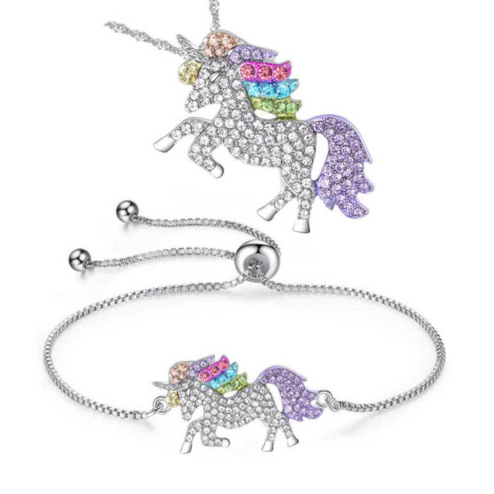 Crystal Unicorn Rainbow Necklace Bracelet 471-S